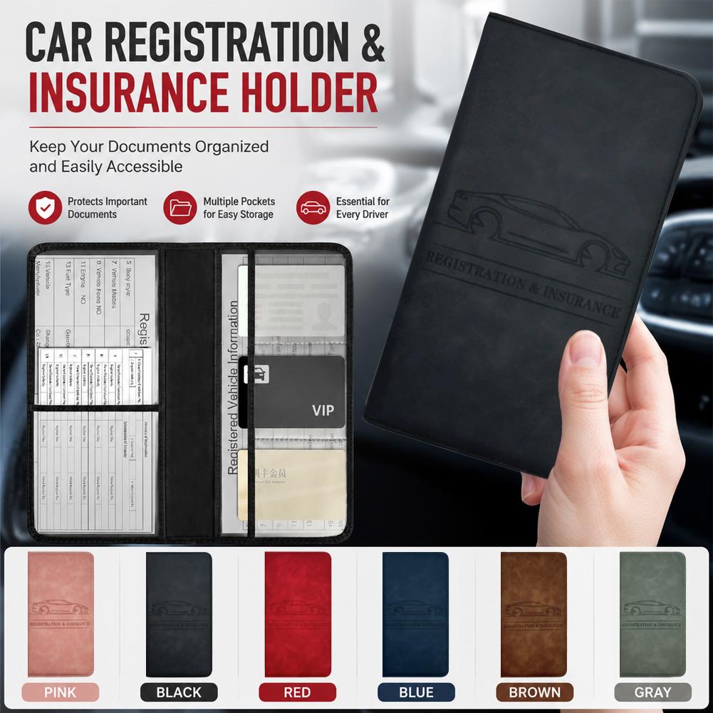 Document Holder Stand - PU Leather Car Registration Insurance Card