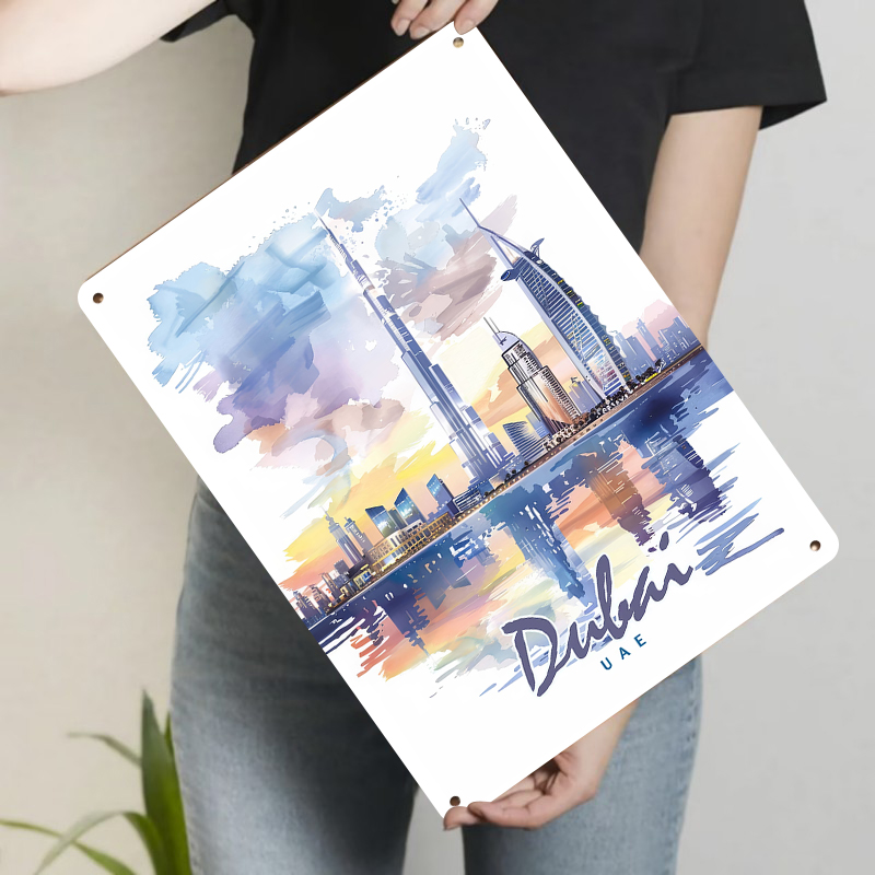Dubai Skyline Watercolor Metal - Home Office Dubai ulasan dan harga