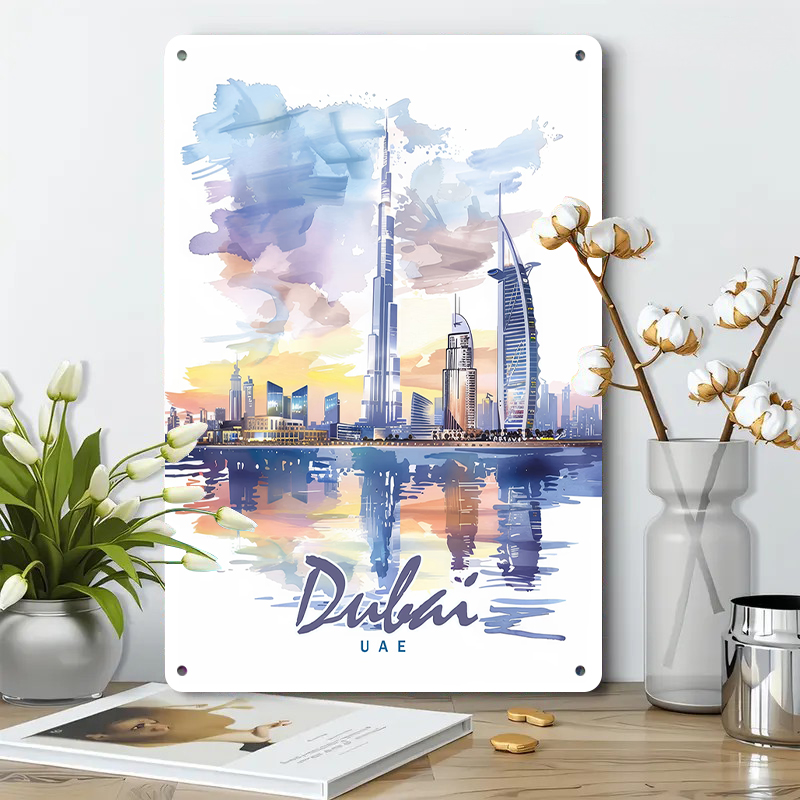 Dubai Skyline Watercolor Metal - Home Office Dubai ulasan dan harga